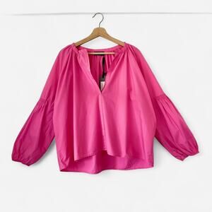 Chepe Italy Pink Cotton Puff Sleeve Shirt Size Large NWT, Made in Italy